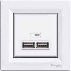 Prise chargeur USB Asfora + plaque, 2,1A blanc, Schneider Asfora