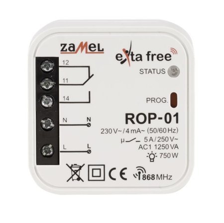 Récepteur; EXTA FREE; IP20; 230VAC; NC + NO; pour boîtier; 230m; ROP-01 ZAMEL